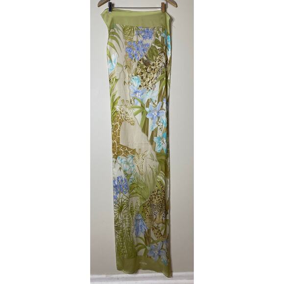 SALVATORE FERRAGAMO Vintage Silk Safari Cheetah Giraffe Floral Print Long Scarf - Picture 6 of 7